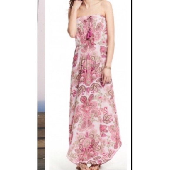 Calypso St. Barth Sz L Dress Leopla Pink Paisley Strapless Maxi Midi Boho Retro - Picture 1 of 8